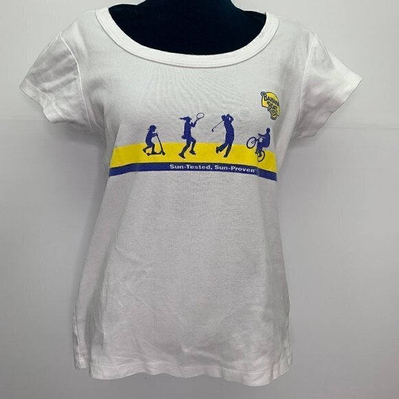 Bella Tops - Banana Boat XL Graphic T Shirt Suncreen Tee Slim Fit White Short Sleeve